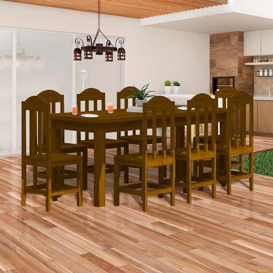 Imagem de Conjunto mesa safira em madeira maciça 200x88 com 8 cadeiras imbuia nemargi
