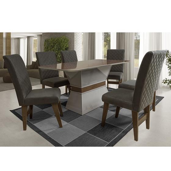 Conjunto Mesa Sala De Jantar Mônaco 6 Cadeiras Retangular 160X90 Off/Cedro Menor preço em Conjunto Mesa Sala De Jantar Mônaco 6 Cadeiras Retangular 160X90 Off/Cedro