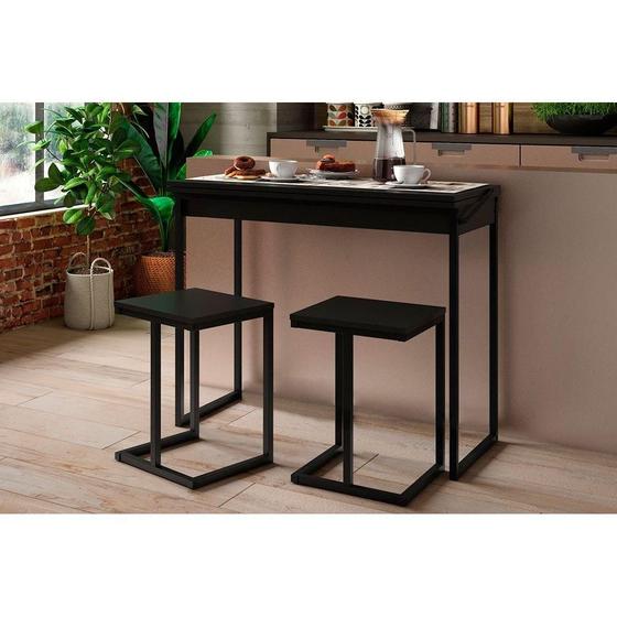 Imagem de Conjunto: Mesa Sala Jantar Dobrável 1591 c/ 2 Banquetas Preto/material sintético Preto - Carraro