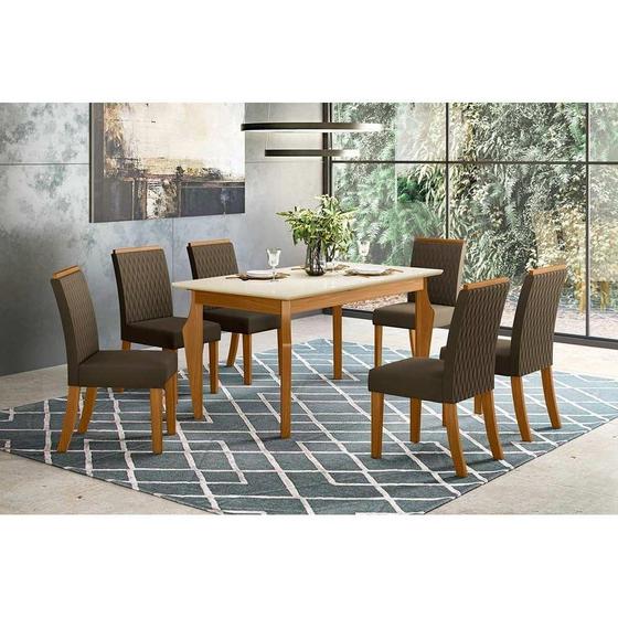 Imagem de Conjunto: Mesa Sala Jantar Ghala c/ Tampo Madeirado 160cm + 6 Cadeiras Vita Nature/Bege - Henn