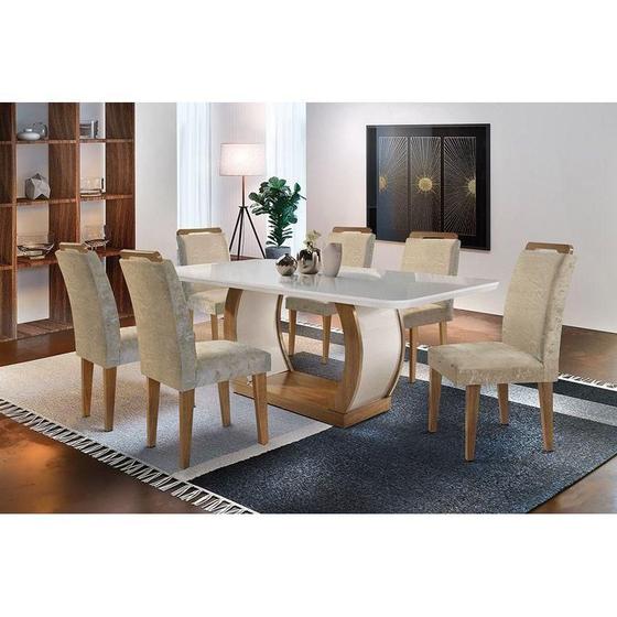 Imagem de Conjunto: Mesa Sala Jantar Jade Tampo Madeirado c/ Vidro 180cm Canto Curvo + 6 Cadeiras Athenas Imbuia/Chocolate - Rufato