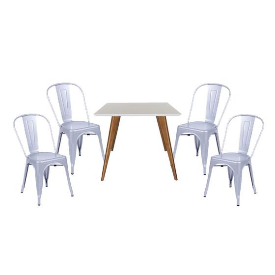 Imagem de Conjunto Mesa Square Quadrada Branco 90x90 com 4 Cadeiras Tolix Cinza Metálico