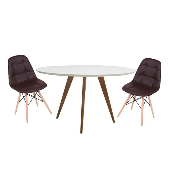 Imagem de Conjunto Mesa Square Redonda Branco 80 com 2 Cadeiras Eiffel Botonê - Marrom