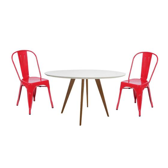 Imagem de Conjunto Mesa Square Redonda Branco 80cm com 2 Cadeiras Tolix Vermelha