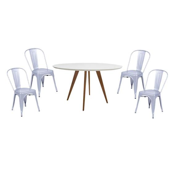Imagem de Conjunto Mesa Square Redonda Branco 88 com 4 Cadeiras Tolix Cinza Metálico