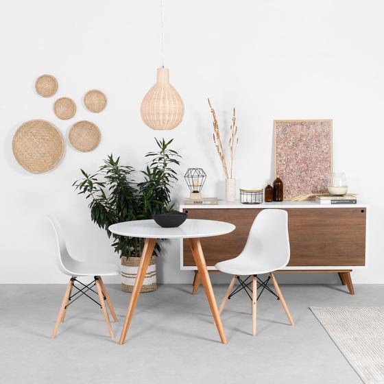Conjunto Mesa Square Redonda Branco Fosco 80cm + 2 Cadeiras Eiffel - Branco Menor preço em Conjunto Mesa Square Redonda Branco Fosco 80cm + 2 Cadeiras Eiffel - Branco