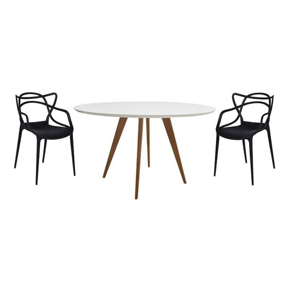 Imagem de Conjunto Mesa Square Redonda Branco Fosco 80cm com 2 Cadeiras Allegra - Preto