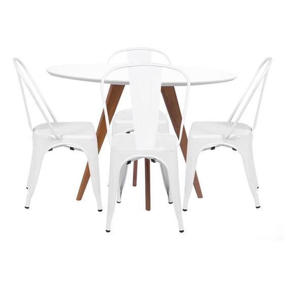 Imagem de Conjunto Mesa Square Redonda Branco Fosco 88cm + 4 Cadeiras Tolix - Branca