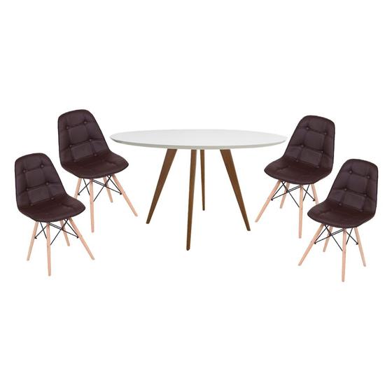 Imagem de Conjunto Mesa Square Redonda Branco Fosco 88cm com 4 Cadeiras Eiffel Botonê - Marrom