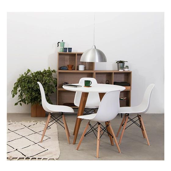 Conjunto Mesa Square Redonda Branco Fosco 88cm com 4 Cadeiras Eiffel Branca - Abra Casa Imagem de Conjunto Mesa Square Redonda Branco Fosco 88cm com 4 Cadeiras Eiffel Branca