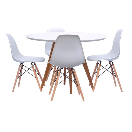 Conjunto Mesa Square Redonda Branco Fosco 88cm com 4 Cadeiras Eiffel Branca Menor preço em Conjunto Mesa Square Redonda Branco Fosco 88cm com 4 Cadeiras Eiffel Branca