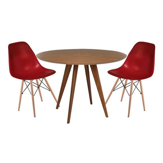 Imagem de Conjunto Mesa Square Redonda Louro Freijó 80cm com 2 Cadeiras Eiffel - Bordô