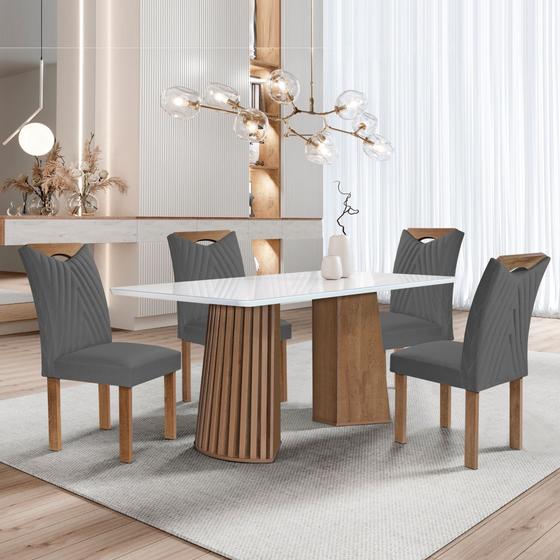Imagem de Conjunto Mesa Stella Ripada 120cm com 4 Cadeiras Stella Tampo Smart Plus com Vidro