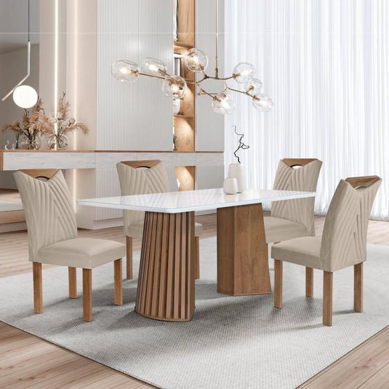 Imagem de Conjunto Mesa Stella Ripada 120cm com 4 Cadeiras Stella Tampo Smart Plus com Vidro
