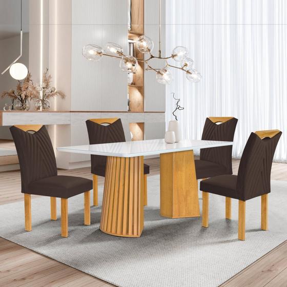 Imagem de Conjunto Mesa Stella Ripada 120cm com 4 Cadeiras Stella Tampo Smart Plus com Vidro