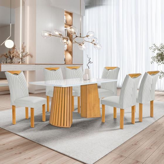 Imagem de Conjunto Mesa Stella Ripada 170cm com 6 Cadeiras Stella Tampo Smart Plus com Vidro