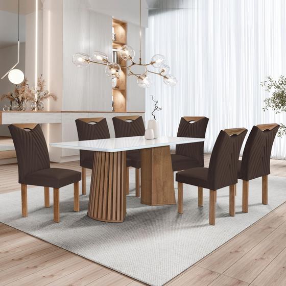 Imagem de Conjunto Mesa Stella Ripada 170cm com 6 Cadeiras Stella Tampo Smart Plus com Vidro