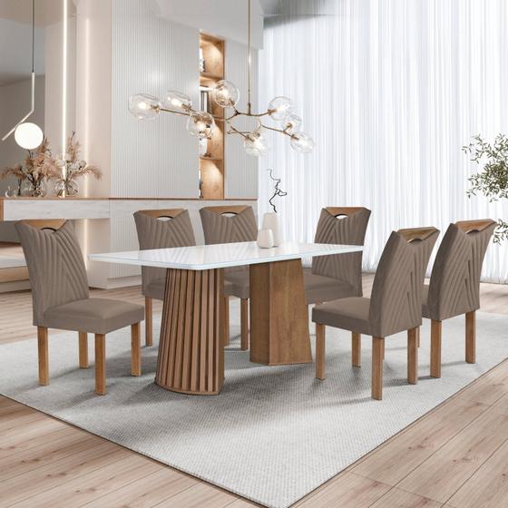 Imagem de Conjunto Mesa Stella Ripada 170cm com 6 Cadeiras Stella Tampo Smart Plus com Vidro