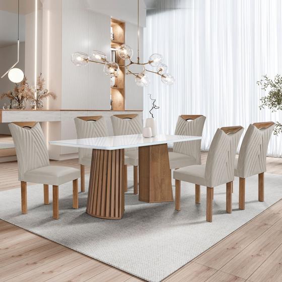 Imagem de Conjunto Mesa Stella Ripada 170cm com 6 Cadeiras Stella Tampo Smart Plus com Vidro