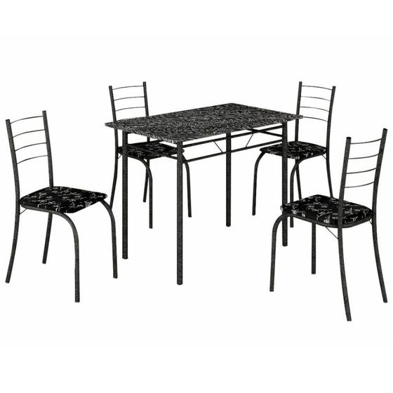 Imagem de Conjunto Mesa Teixeira Rio Realeza com 4 cadeiras tampo em MDP retangular preto Craquelado