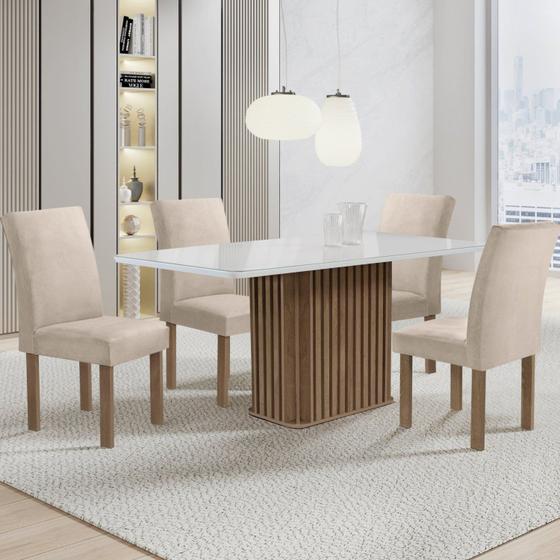 Imagem de Conjunto Mesa Zara 120cm com 4 Cadeiras Canela Tampo Smart Plus com Vidro