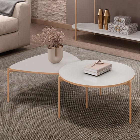 Imagem de Conjunto Mesas de Centro Decorativas Oak e Dutton Pés Metálicos Dourados Fendi G18 - Gran Belo