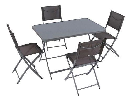 Imagem de Conjunto Mesas E Cadeiras Dobráveis - Cinza - 110x70cm