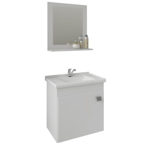 Imagem de Conjunto MGM Kit Íris Armário Com Cuba Espelheira 44cm 100% MDF 1 Compartimento Cor Branco