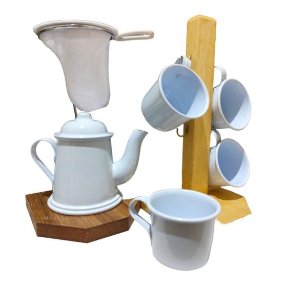 Imagem de Conjunto Mini Bule E Mini Coador De Café Com 4 Canecas De Alumínio