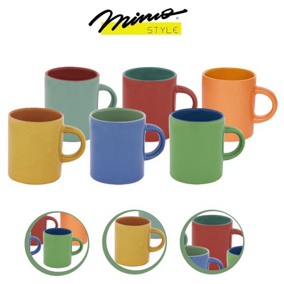 Imagem de Conjunto Mini Canecas Xícaras de Café em Ceramica Coloridas Com Alça 6 Peças