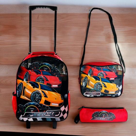 Imagem de Conjunto Mochila Lancheira Térmica e Estojo Escolar Aranha Carros e Princesas Menino e Menina Modelos