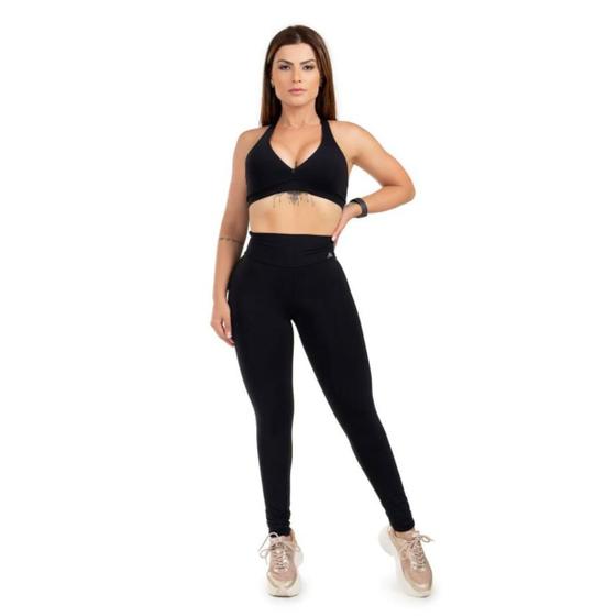 Imagem de Conjunto Moda Fitness Feminino Roupa Academia Confortável Treino Ginastica Cós Alto Top Short Saia Legging Verão 2024 