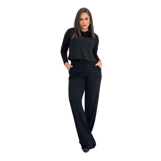 Imagem de Conjunto Moletinho Feminino Cropped e Calça Pantalona Casual