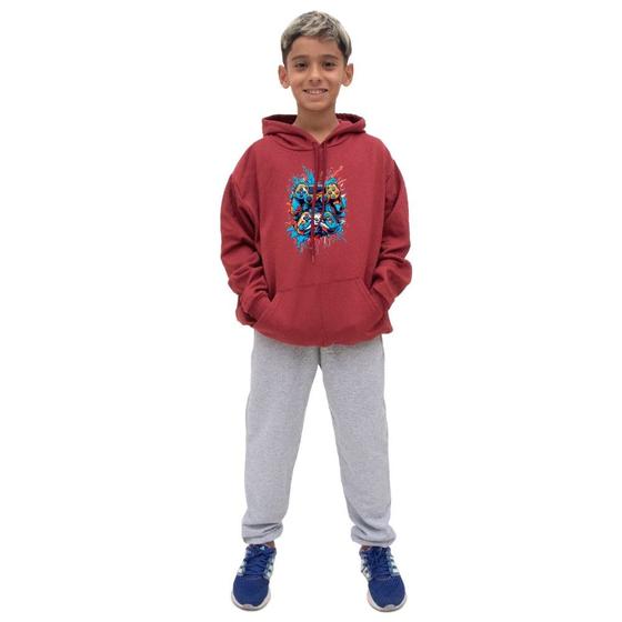 Imagem de Conjunto Moletom Com Capuz Infantil Menino Estampado e Calça Basica Lisa Confortavel