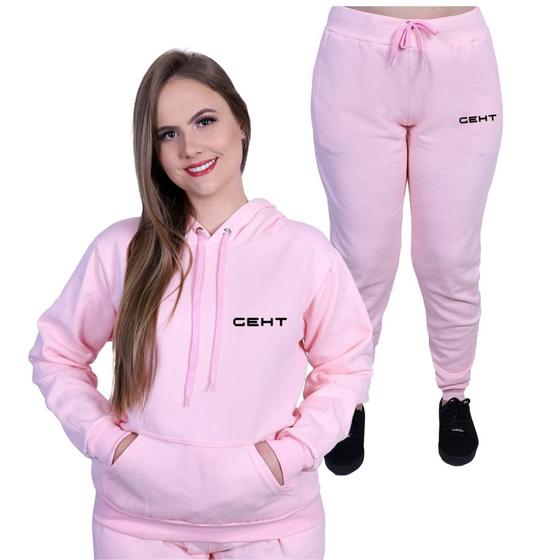 Imagem de Conjunto Moletom Feminino Blusa E Calça Peluciado Academia