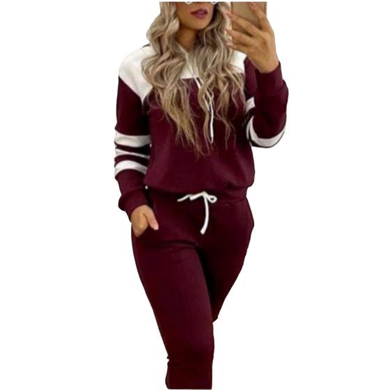 Conjunto Moletom Feminino Inverno Frio Malha Crepe com Capuz Blusa + Calça Preto Azul e Marsala --- Menor preço em Conjunto Moletom Feminino Inverno Frio Malha Crepe com Capuz Blusa + Calça Preto Azul e Marsala ---