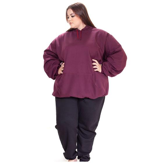 Imagem de Conjunto Moletom Feminino Plus Size Blusa Canguru e Calça Jogger com punho