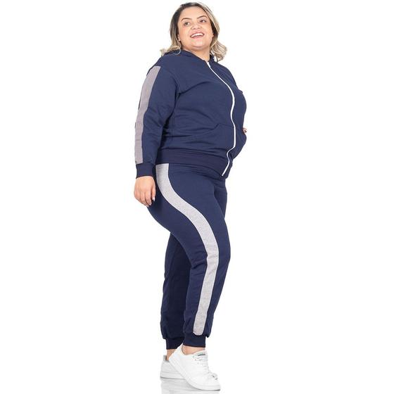 Imagem de Conjunto Moletom Feminino Plus Size Jaqueta Calça Flanelado