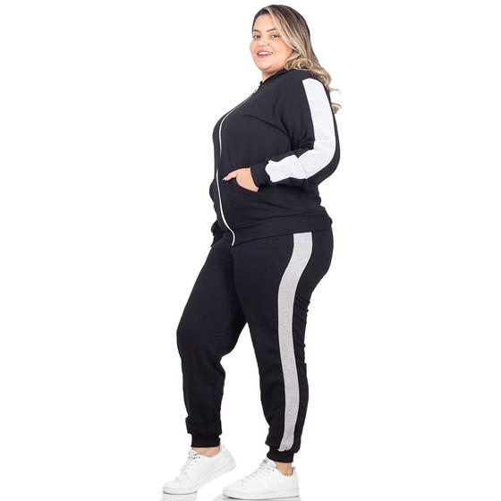 Imagem de Conjunto Moletom Feminino Plus Size Jaqueta Calça Flanelado