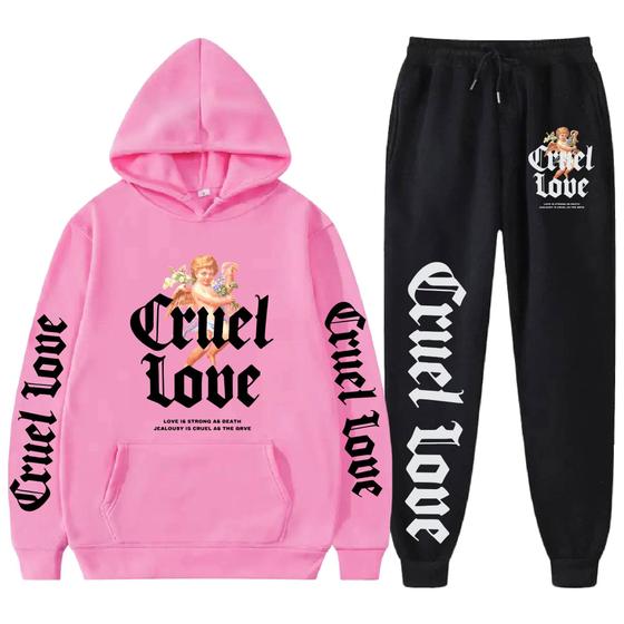 Imagem de Conjunto Moletom Flanelado Calça e Blusa Canguru Casual Cruel Love