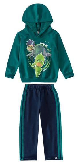 Imagem de Conjunto Moletom Flanelado Infantil Menino PJ Masks Lagartixo Verde e Azul Marinho - Malwee