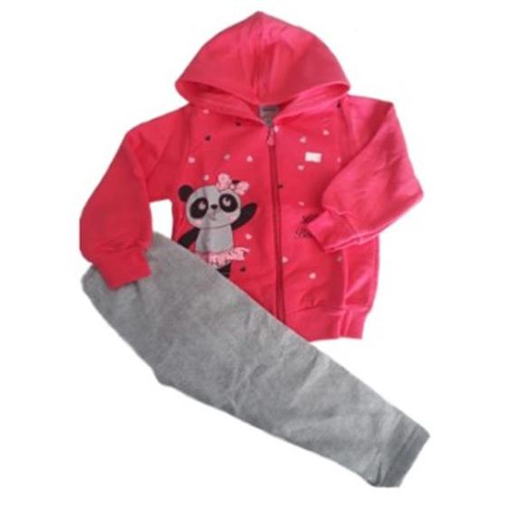 Imagem de Conjunto Moletom Flanelado Rosa Capuz Zíper Menina Panda