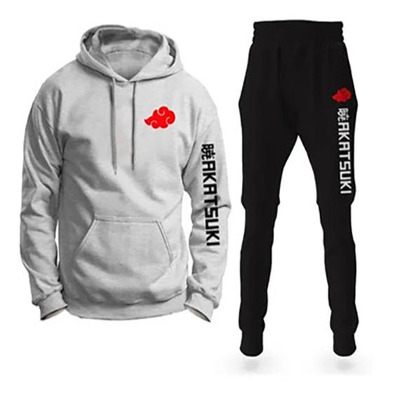 Imagem de Conjunto Moletom Infantil e Adulto Akatsuki Série Naruto com Capuz Blusa + Calça - Cinza