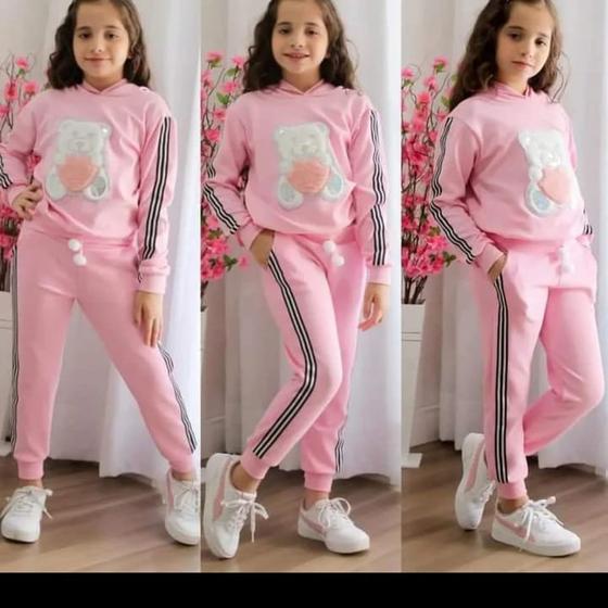 Imagem de Conjunto Moletom Infantil Feminino Ursinho Love Gatinho Menina De Frio