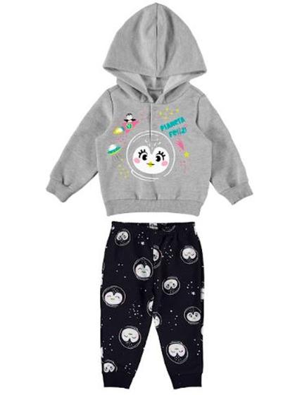 Imagem de Conjunto Moletom Infantil Menina Bebê Flanelado cCapuz Botão de Pressão Peitilho Punho Malwee Kids