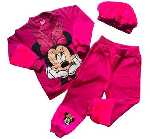 Imagem de Conjunto Moletom Infantil Menina Minnie Inverno Frio Boina