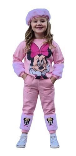 Imagem de Conjunto Moletom Infantil Menina Minnie Inverno Frio Boina