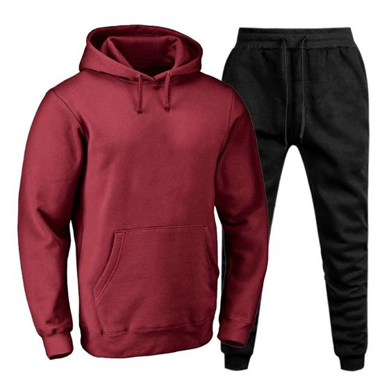 Imagem de Conjunto Moletom Liso Masculino Agasalho Calça Blusa Canguru Outono Inverno