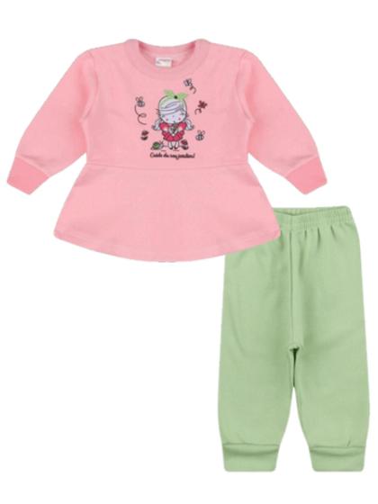 Imagem de Conjunto Moletom Menina Bebê Casaco com Bababo e Calça com Punhos Estampa Inverno