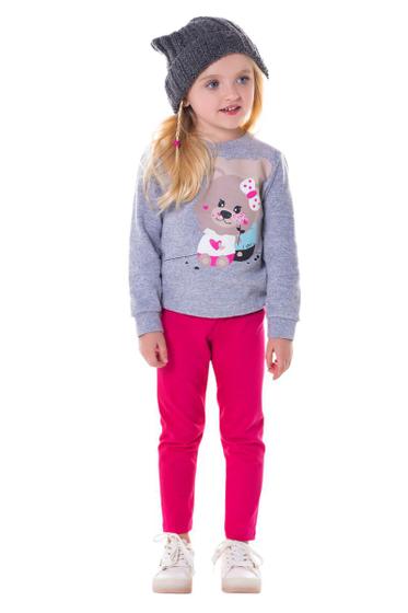 Imagem de Conjunto Moletom Peluciado Menina Casaco Mescla Ursa e Legging Cotton Pink